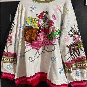 QUEEN OF SPARKLES Festive Sequin Sweatshirt - White, Pink, Green